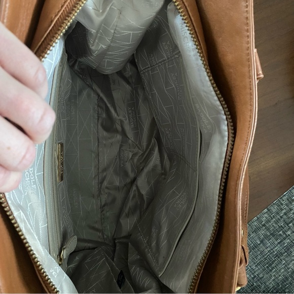 {Badgley Mischka} Nora Quilted Leather Satchel in Cognac - Picture 9 of 11